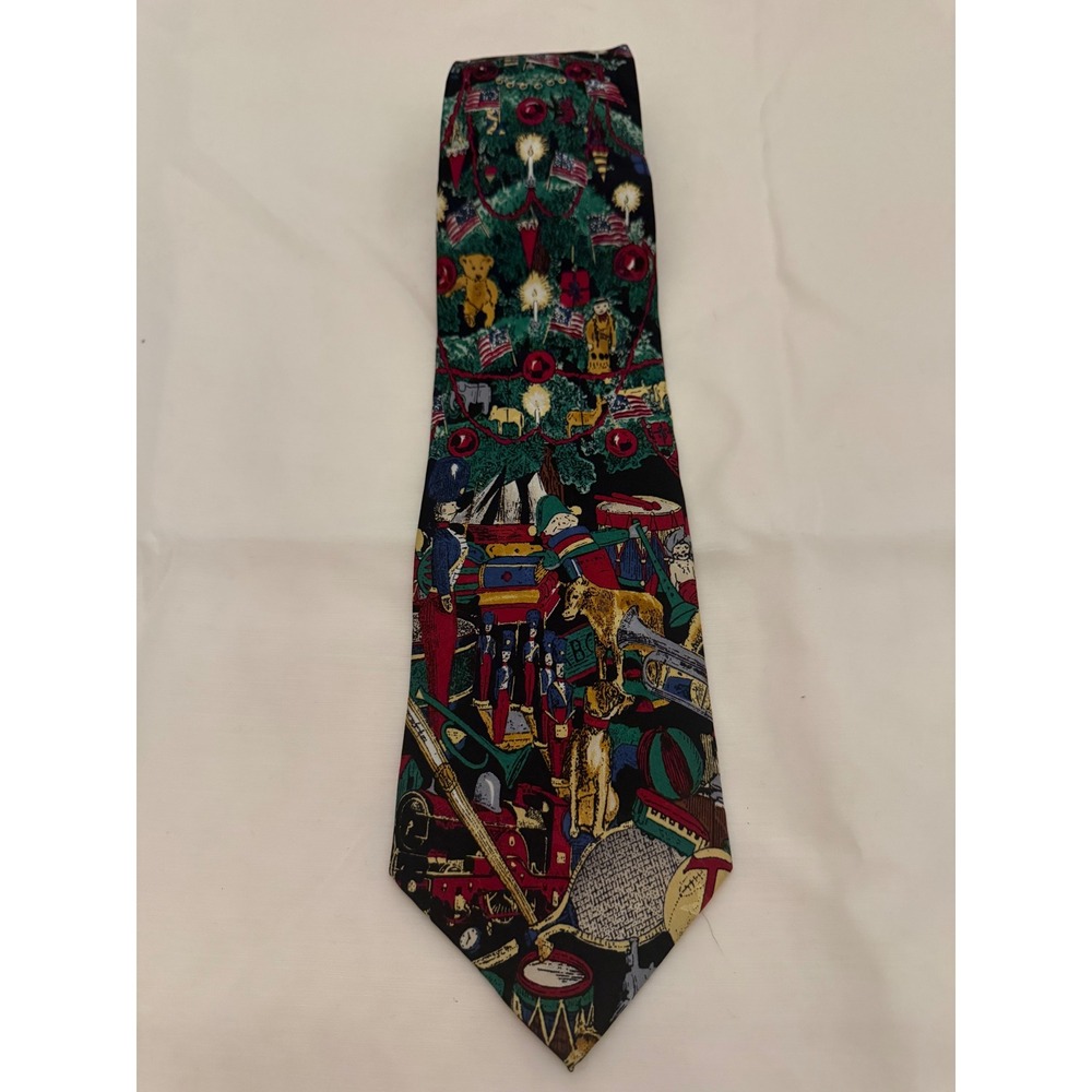 Vintage 1993 Van Heusen Americana Christmas Silk Tie Toys Tree USA Novelty